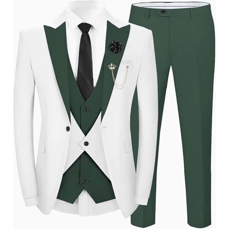 Ceehuteey Men’s 3 Pieces Leisure Flat Peak Lapel Tuxedos for Party – Hunt Green / 42R