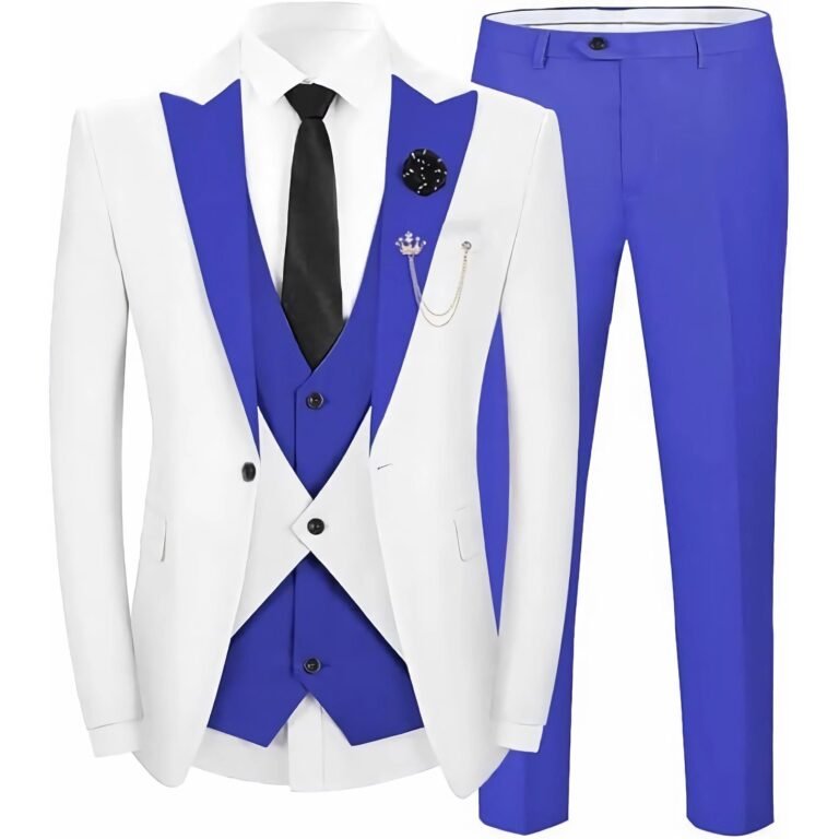 Ceehuteey Men’s 3 Pieces Leisure Flat Peak Lapel Tuxedos for Party – Royal Blue / 42R