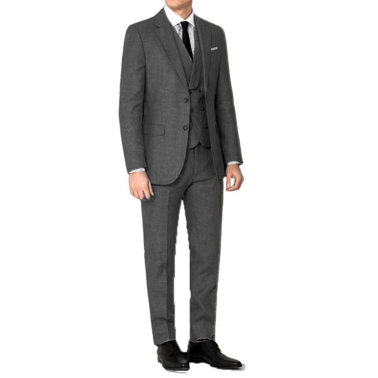 Ceehuteey Men’s 3 Pieces Linen Regular Fit Notch Lapel Fashion Suit – Black / 42R