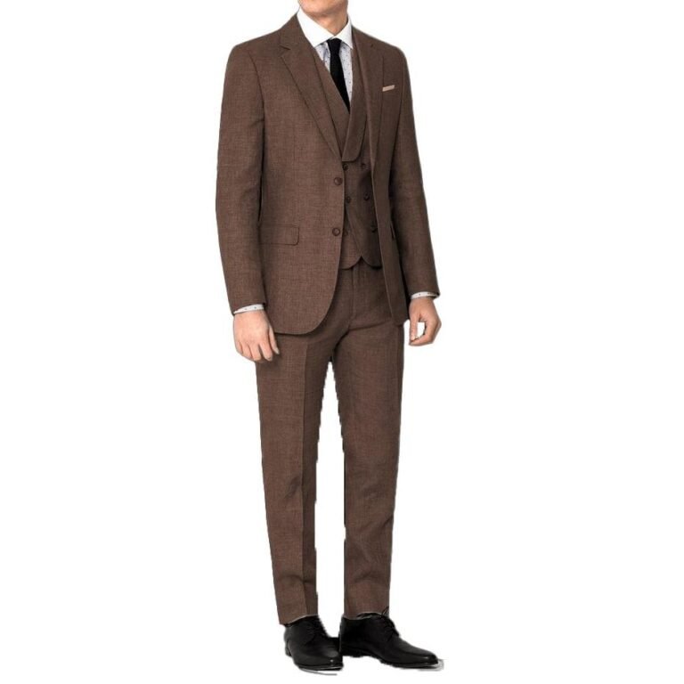 Ceehuteey Men’s 3 Pieces Linen Regular Fit Notch Lapel Fashion Suit – Brown / 42R