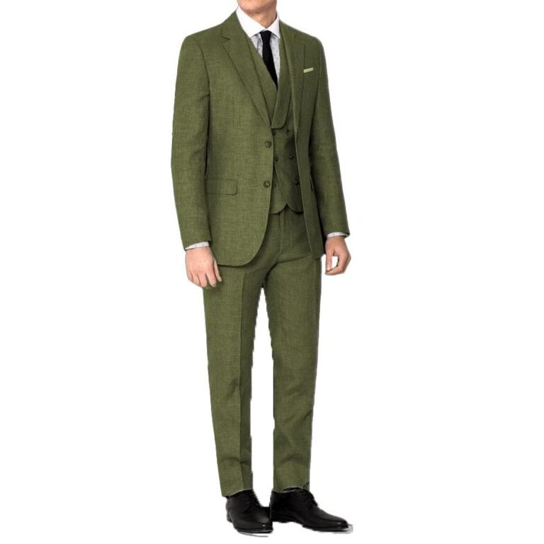 Ceehuteey Men’s 3 Pieces Linen Regular Fit Notch Lapel Fashion Suit – Green / 42R