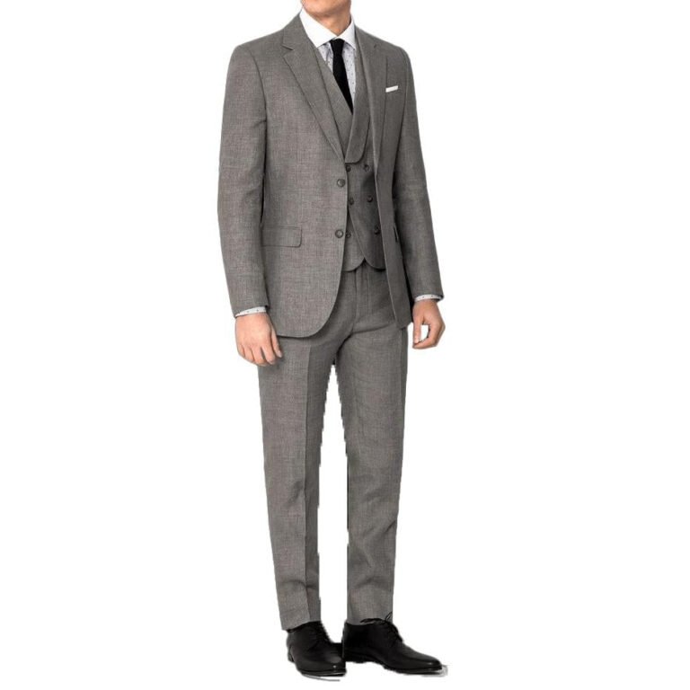 Ceehuteey Men’s 3 Pieces Linen Regular Fit Notch Lapel Fashion Suit – Grey / 42R