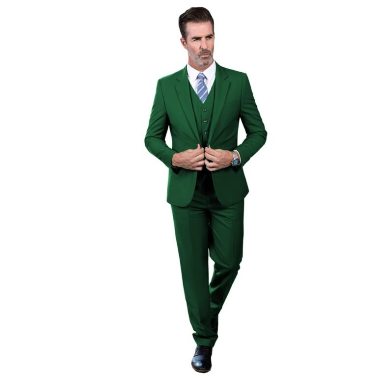 Ceehuteey Men’s 3 Pieces Regular Fit Notch Lapel Business Suit – Green / 42R