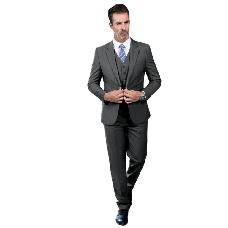 Ceehuteey Men’s 3 Pieces Regular Fit Notch Lapel Business Suit – Grey / 42R