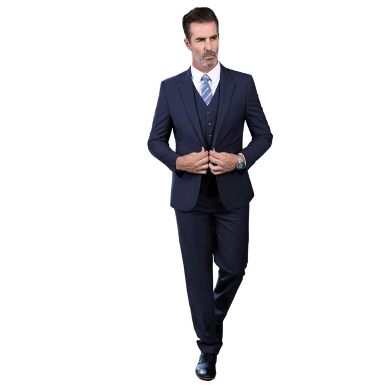 Ceehuteey Men’s 3 Pieces Regular Fit Notch Lapel Business Suit – Navy / 42R