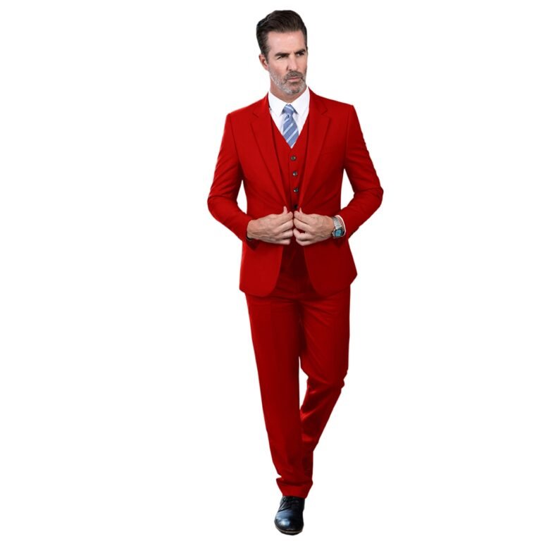 Ceehuteey Men’s 3 Pieces Regular Fit Notch Lapel Business Suit – Red / 42R