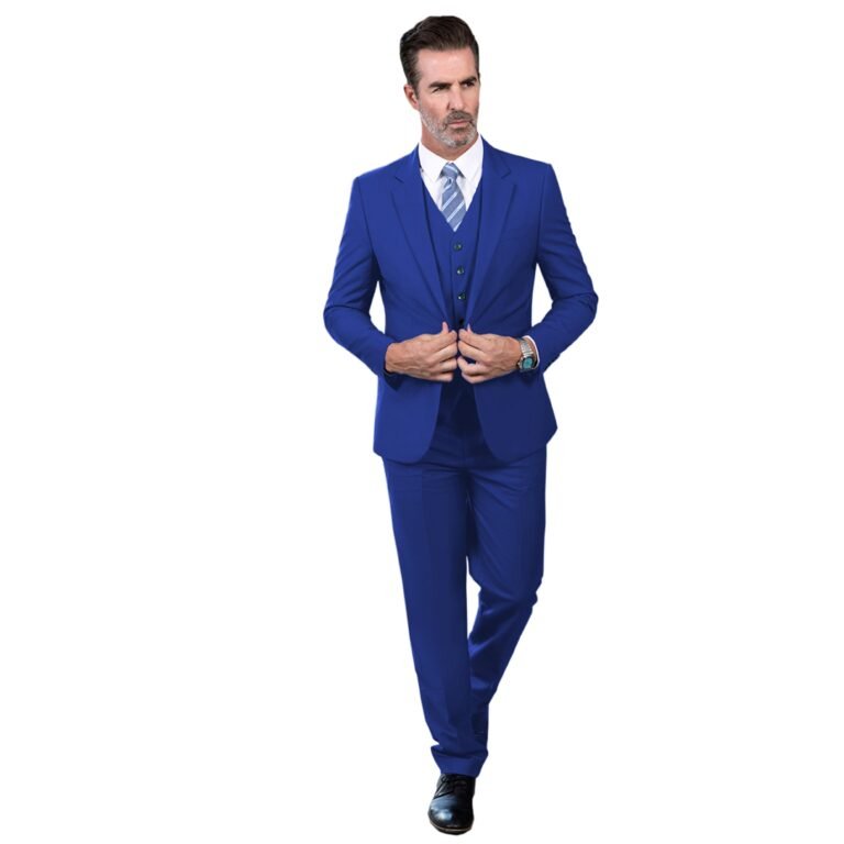 Ceehuteey Men’s 3 Pieces Regular Fit Notch Lapel Business Suit – Royal Blue / 42R
