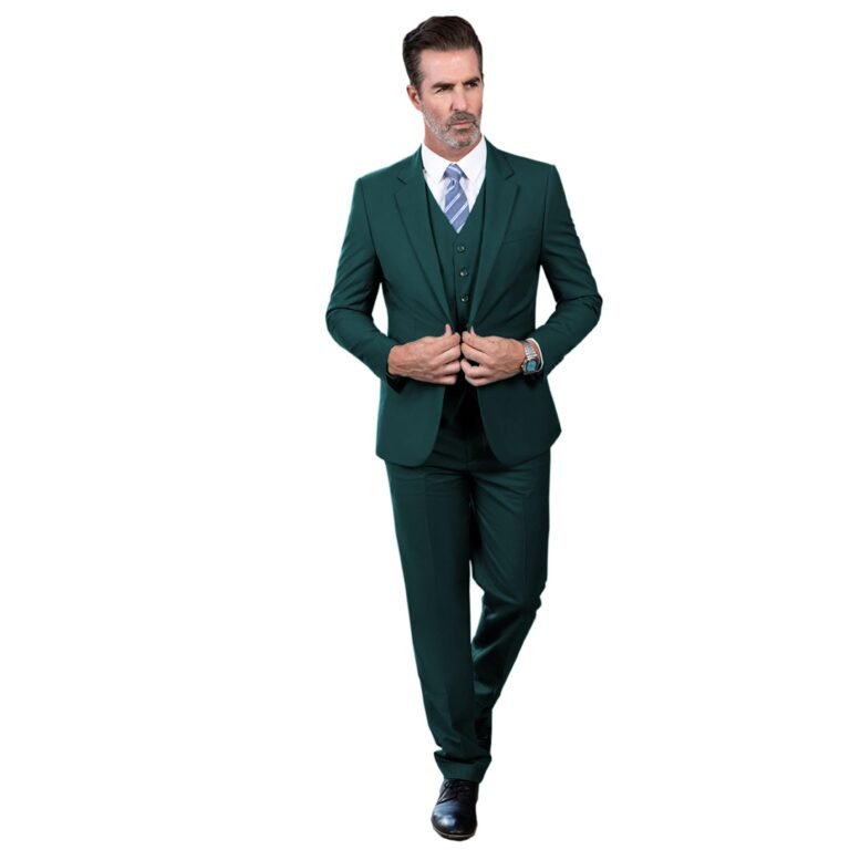 Ceehuteey Men’s 3 Pieces Regular Fit Notch Lapel Business Suit – Teal / 42R