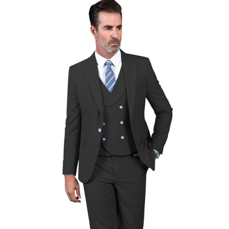 Ceehuteey Men’s 3 Pieces Slim Peak Lapel Regular Fit suit (Blazer+vest+Pants) – Black /