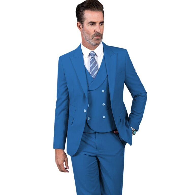 Ceehuteey Men’s 3 Pieces Slim Peak Lapel Regular Fit suit (Blazer+vest+Pants) – Blue / 42R