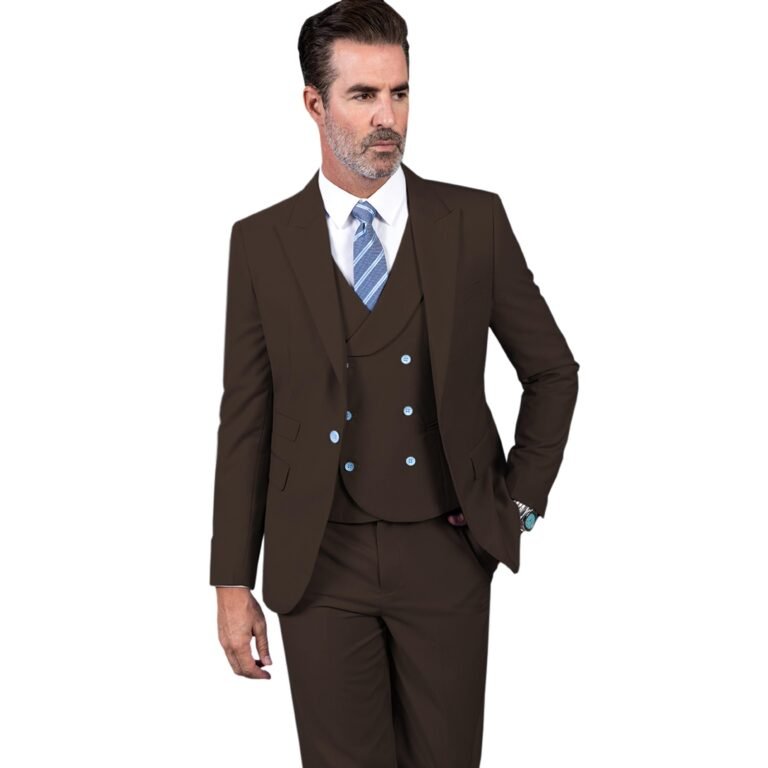 Ceehuteey Men’s 3 Pieces Slim Peak Lapel Regular Fit suit (Blazer+vest+Pants) – Coffee /