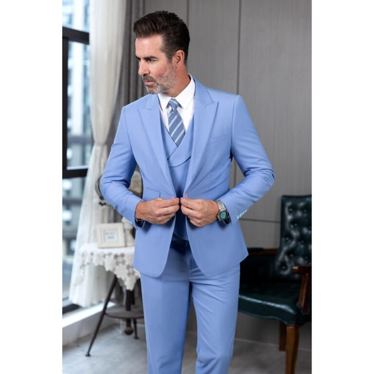 Ceehuteey Men’s 3 Pieces Slim Peak Lapel Regular Fit suit (Blazer+vest+Pants) – Light