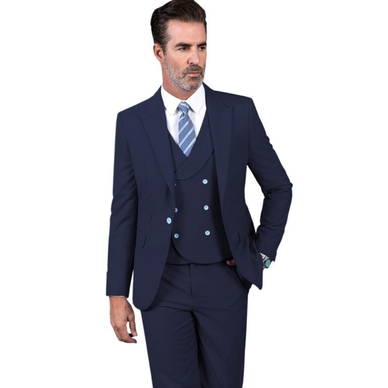 Ceehuteey Men’s 3 Pieces Slim Peak Lapel Regular Fit suit (Blazer+vest+Pants) – Navy / 42R