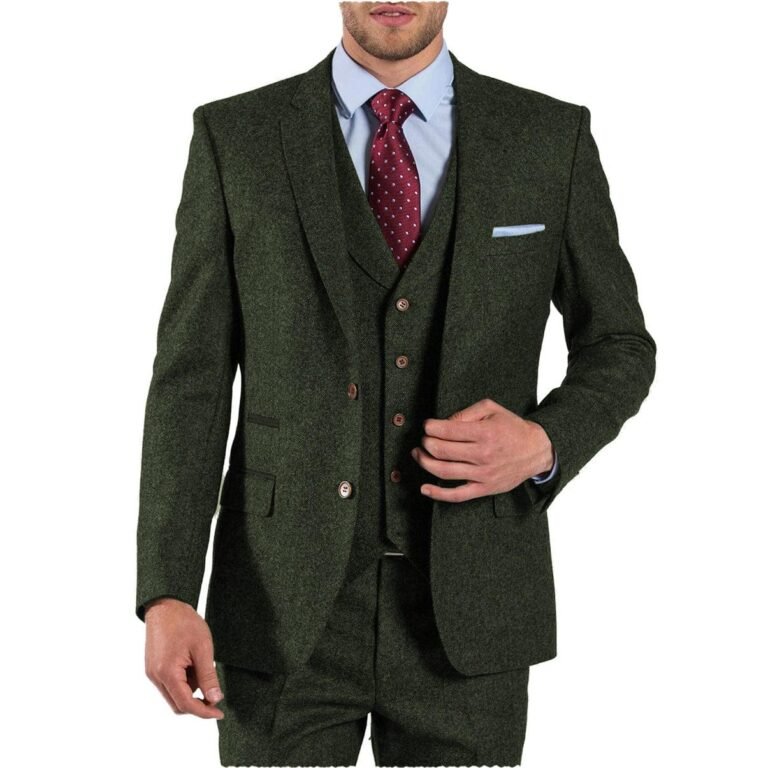 Ceehuteey Men’s 3 Pieces Suit Bussiness Herringbone Tweed Notch Lapel Gent Tuxedos