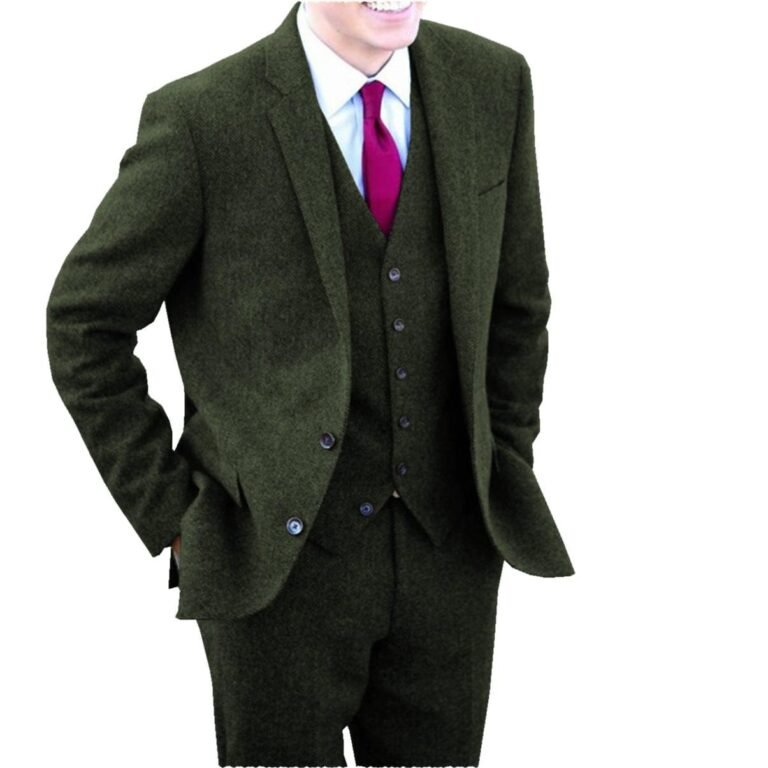 Ceehuteey Men’s 3 Pieces Suit Fashion Herringbone Tweed Notch Lapel Gent Tuxedos