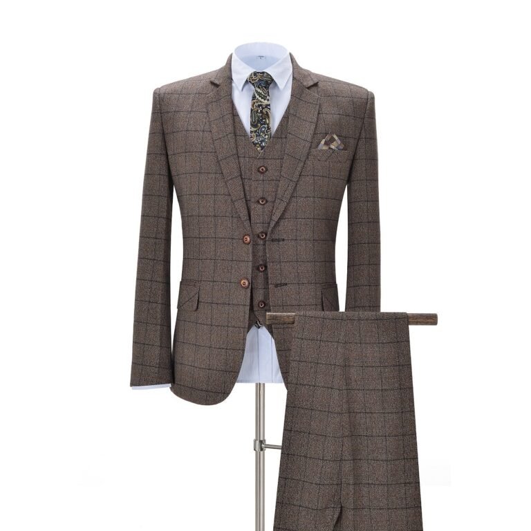 Ceehuteey Men’s Business 3 Pieces Formal Plaid Notch Lapel Suit (Blazer+vest+Pants)