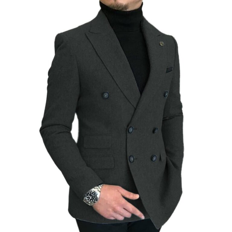 Ceehuteey Men’s Casual Tweed Regular Fit Notch Lapel Blazer – 42R / Black
