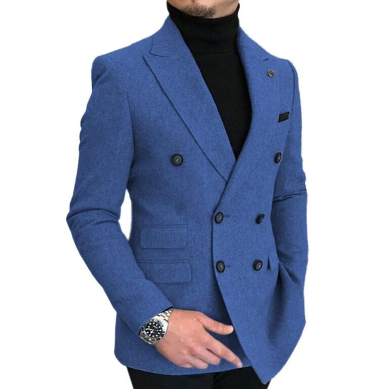 Ceehuteey Men’s Casual Tweed Regular Fit Notch Lapel Blazer – 42R / Blue
