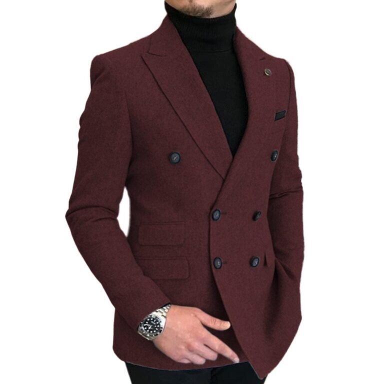 Ceehuteey Men’s Casual Tweed Regular Fit Notch Lapel Blazer – 42R / Burgundy