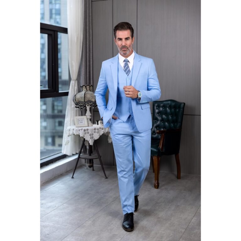 Ceehuteey Men’s Linen 3 Pieces Regular Fit Notch Lapel Mens Suit (Blazer+vest+Pants)