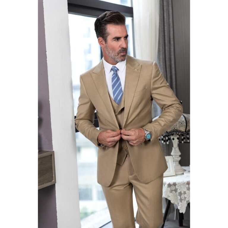 Ceehuteey Men’s Linen 3 Pieces Regular Fit Peak Lapel Mens Western Tuxedos (Blazer+Vest+