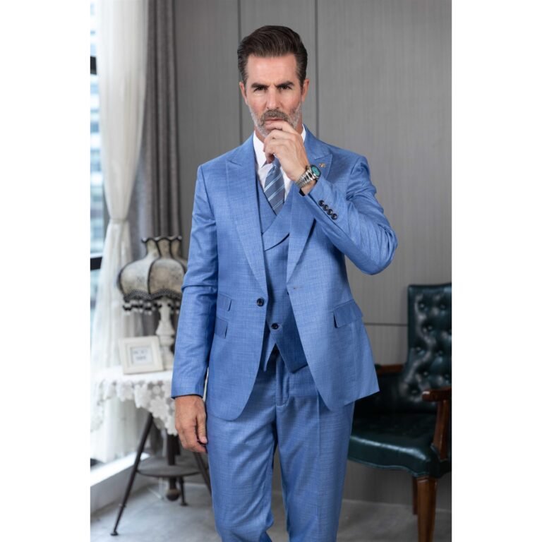 Ceehuteey Men’s Linen 3 Pieces Regular Fit Peak Lapel Western Mens Suit(Blazer+Vest+