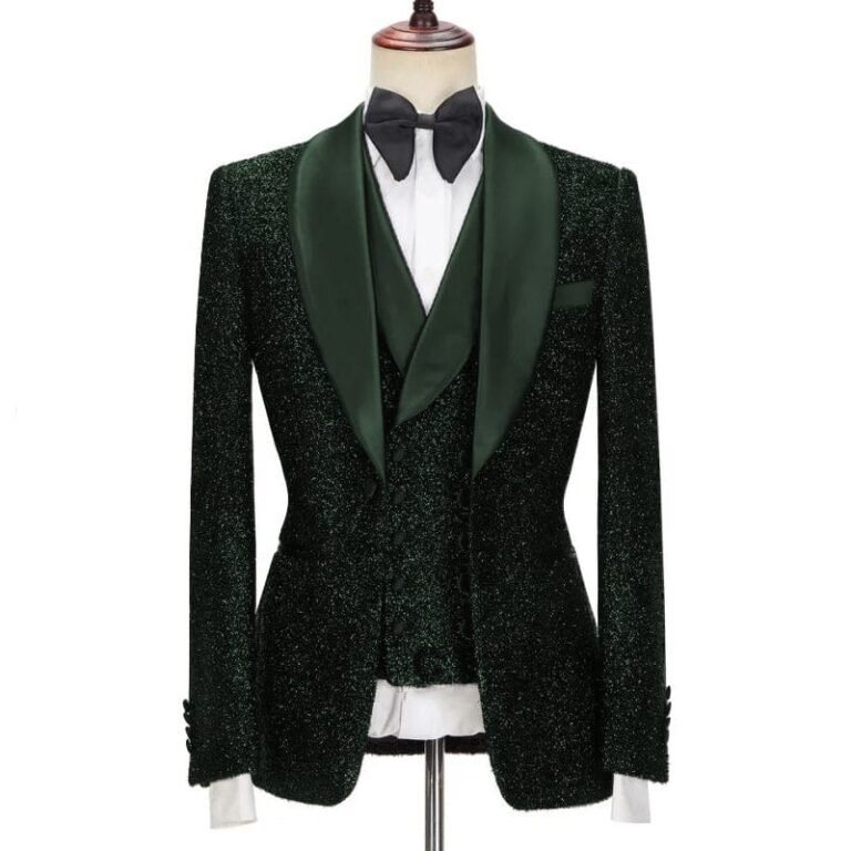 Ceehuteey Men’s Shiny Sequins 3 Piece Suit Blazer One Button Double Breasted Wedding Prom