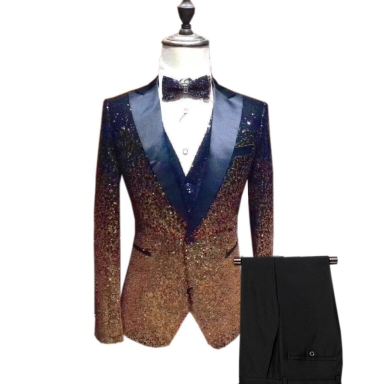 Ceehuteey Men’s Shiny Sequins 3 Piece Suit Blazer One Button Wedding Prom Tuxedo (Blazer