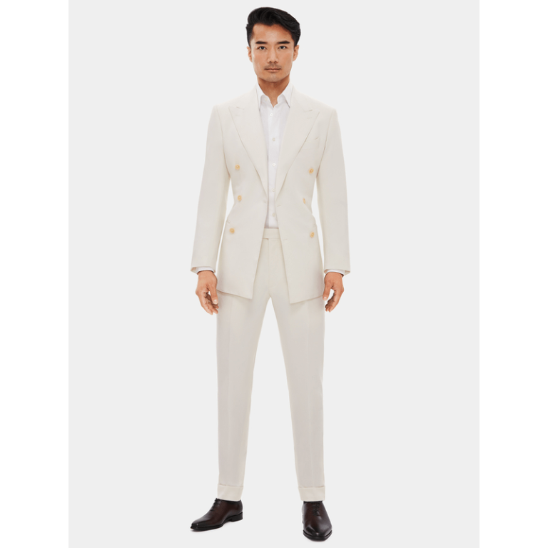 Ceehuteey Men’s Solid Fashion Linen Double Breasted Peak lapel Slim Fit