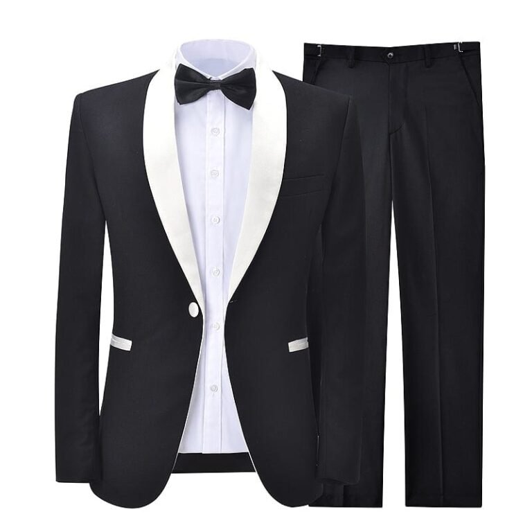 Ceehuteey Mens Suit Shawl Lapel 2 Pieces Tuxedos (Blazer+Pants) – 42R / Black