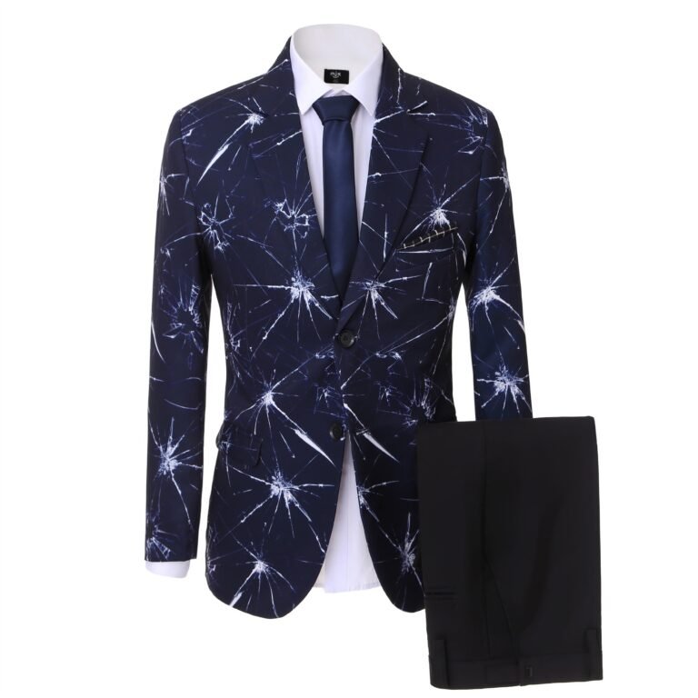 Ceehuteey Men’s Suit With Cracked Ice Pattern Notch Lapel 2 Piece Fashion Suit
