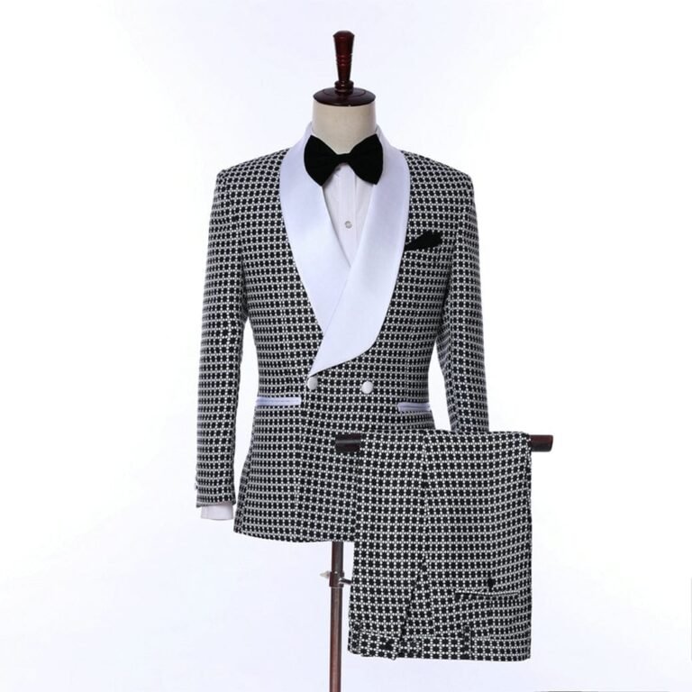 Ceehuteey Mens Tuxedo Suits 2 Piece Patterned Tuxedo Suit Set Shawl Lapel – 42R / Grey