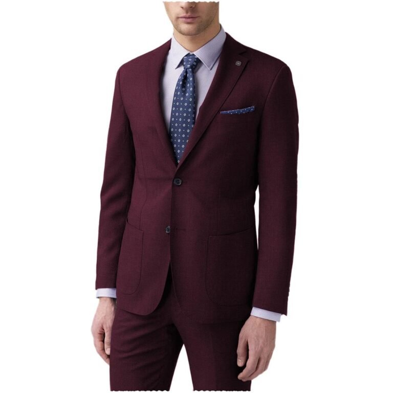 Ceehuteey Slim Fit Formal 2 pieces Mens Suit Blazer (Blazer+Pants) – 42R / Burgundy