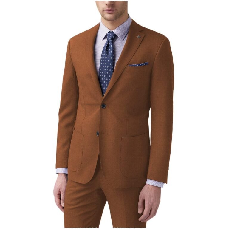 Ceehuteey Slim Fit Formal 2 pieces Mens Suit Blazer (Blazer+Pants) – 42R / Light Brown