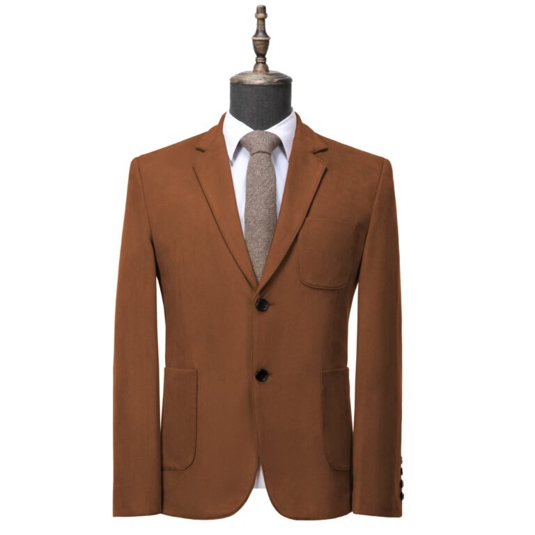 Ceehuteey Suede Men’s Fashion Notch Lapel Blazer Denim Jacket – Brown / 42R