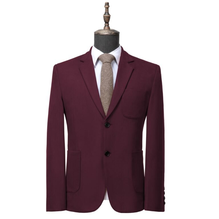 Ceehuteey Suede Men’s Fashion Notch Lapel Blazer Denim Jacket – Burgundy / 42R