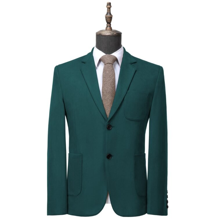 Ceehuteey Suede Men’s Fashion Notch Lapel Blazer Denim Jacket – Teal / 42R