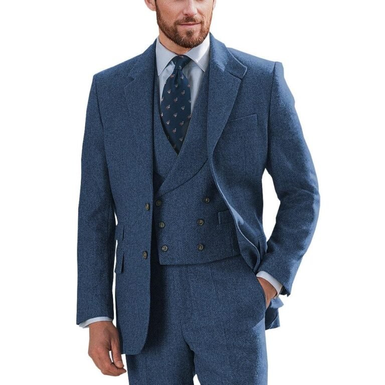 Ceehuteey Wedding 3 Pieces Mens Suit Herringbone Notch Lapel for Men (Blazer+vest+Pants)