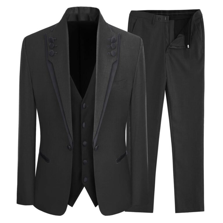 Ceehuteey Western Mens 3 Piece Suit Blazer Vest Pant for for wedding party – Black / 42R