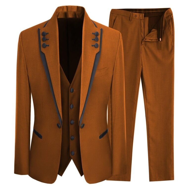 Ceehuteey Western Mens 3 Piece Suit Blazer Vest Pant for for wedding party – Brown / 42R