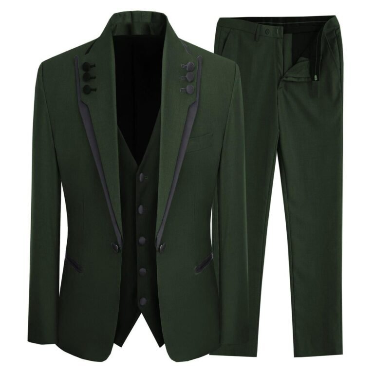 Ceehuteey Western Mens 3 Piece Suit Blazer Vest Pant for for wedding party – Dark Green /