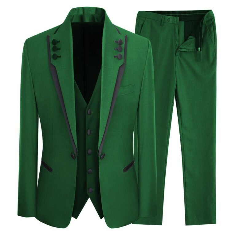 Ceehuteey Western Mens 3 Piece Suit Blazer Vest Pant for for wedding party – Green / 42R