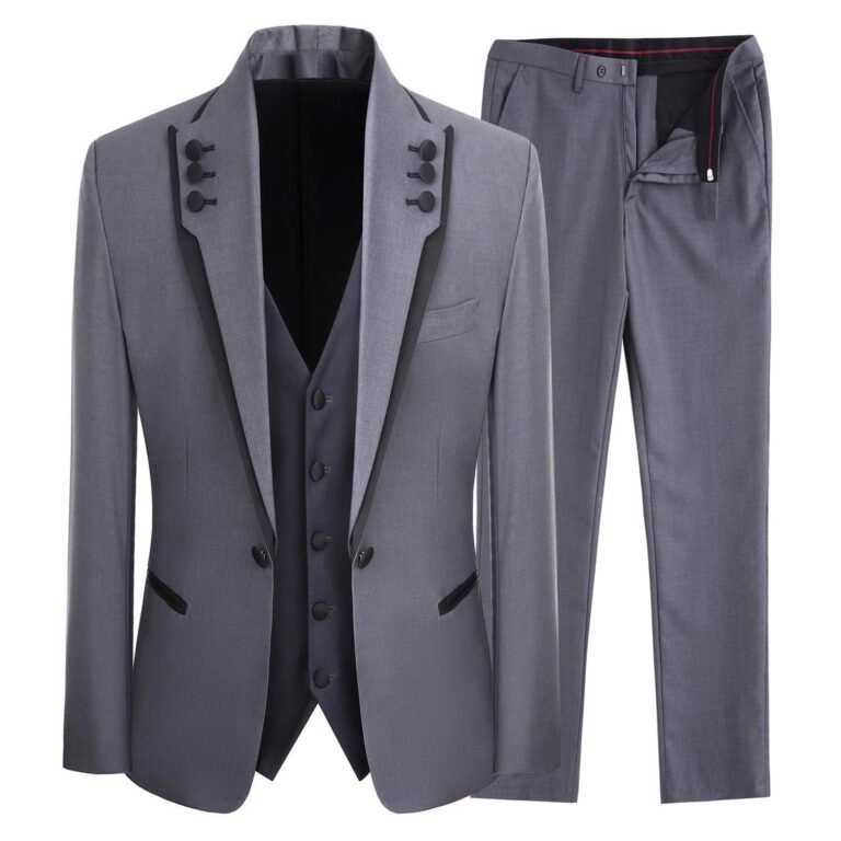 Ceehuteey Western Mens 3 Piece Suit Blazer Vest Pant for for wedding party – Grey / 42R