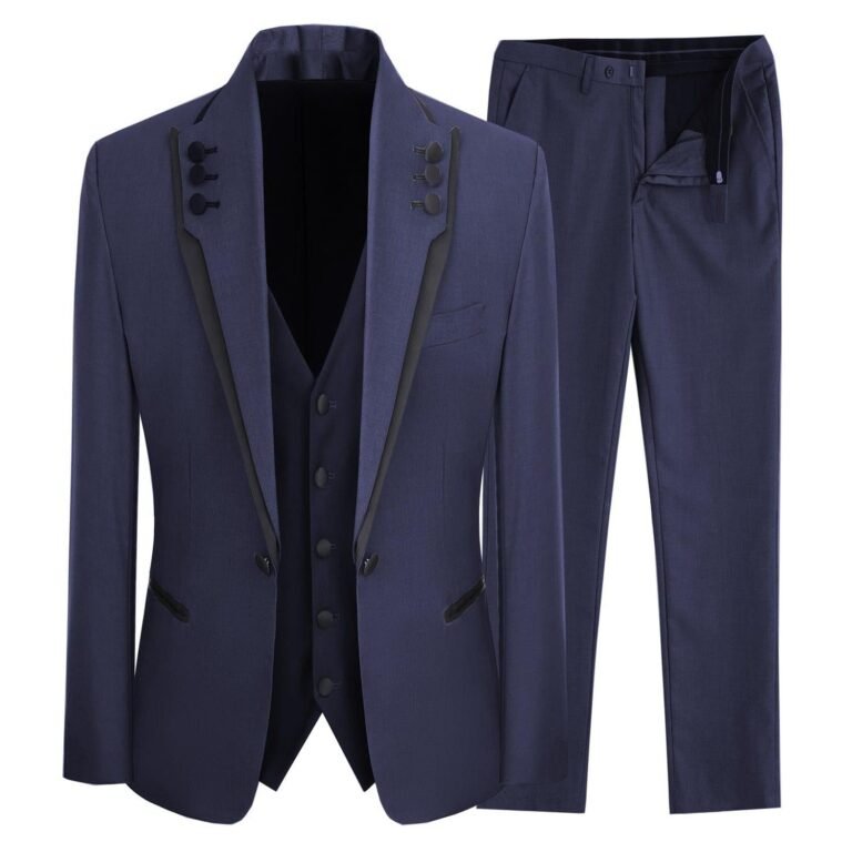 Ceehuteey Western Mens 3 Piece Suit Blazer Vest Pant for for wedding party – Navy / 42R