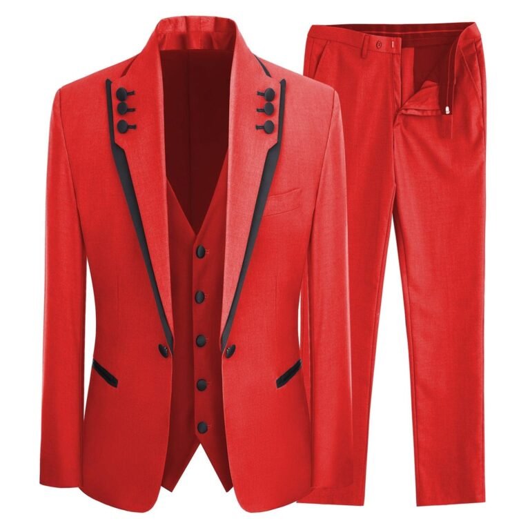 Ceehuteey Western Mens 3 Piece Suit Blazer Vest Pant for for wedding party – Red / 42R