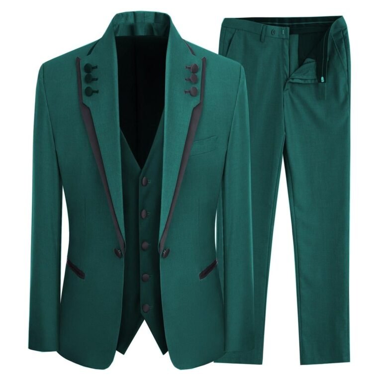 Ceehuteey Western Mens 3 Piece Suit Blazer Vest Pant for for wedding party – Teal / 42R