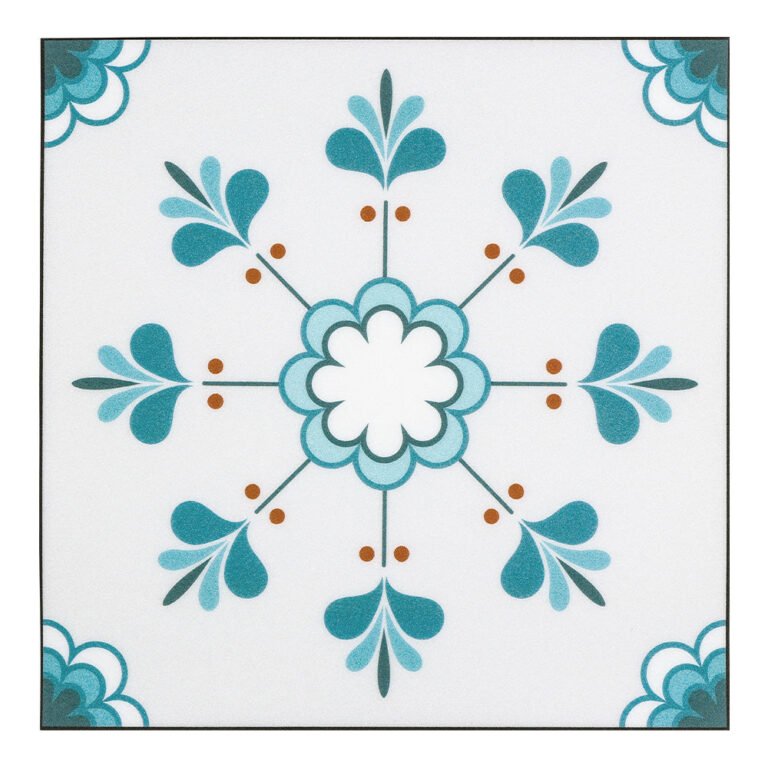 Blue And White Flower Peel and Stick Vinyl Floor Tile Sticker