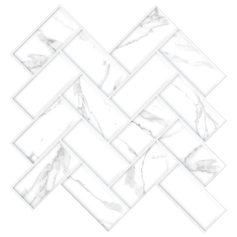 Carrara Marble Herringbone Peel and Stick Tile Backsplash