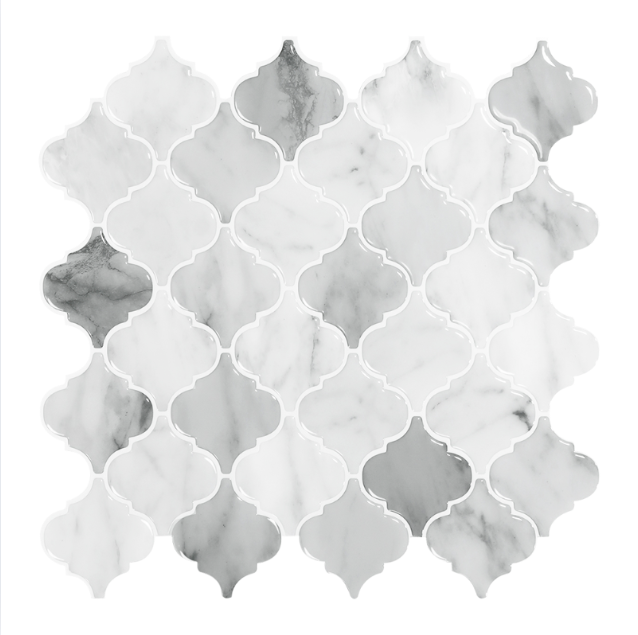 Gray Marble Arabesque Tile Backsplash Peel and Stick Tile