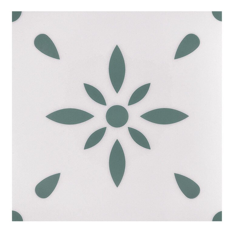 Green and White Boho Flower Peel and Stick Vinyl Floor Tile Sticker